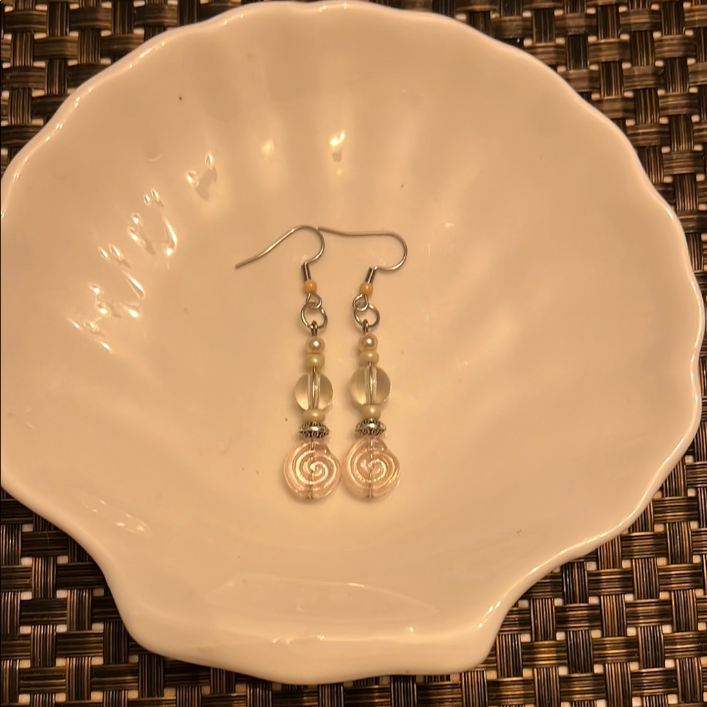 Elegant Silver Pink And Cream Dangle Earrings 9$